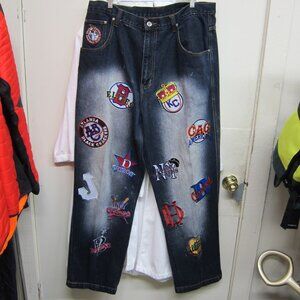 Headgear Negro Baseball League Men's 40" x 32" Denim Jeans with Patches of Teams